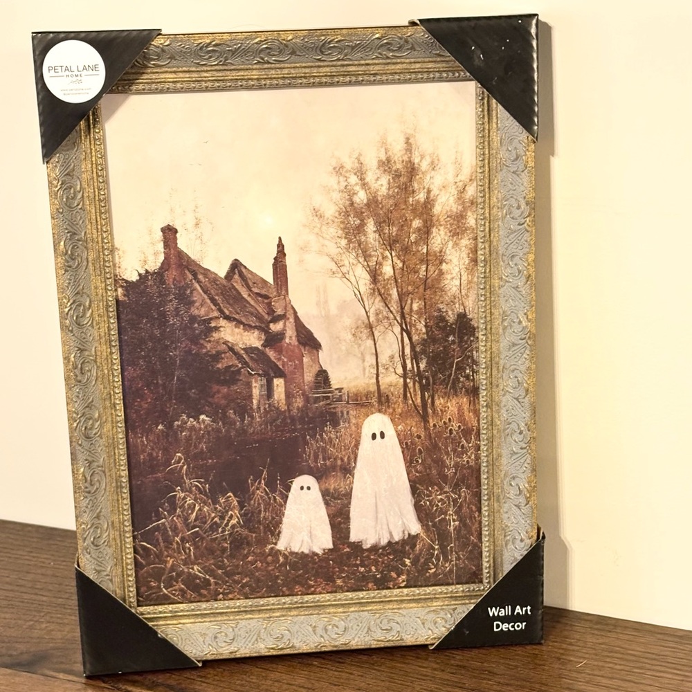 Halloween Petal Lane Vintage Framed Ghosts in Field Wall Art 12" x16" New
